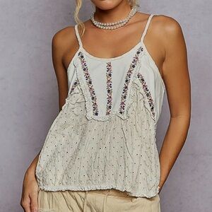 POL Cream Floral Embroidered Top